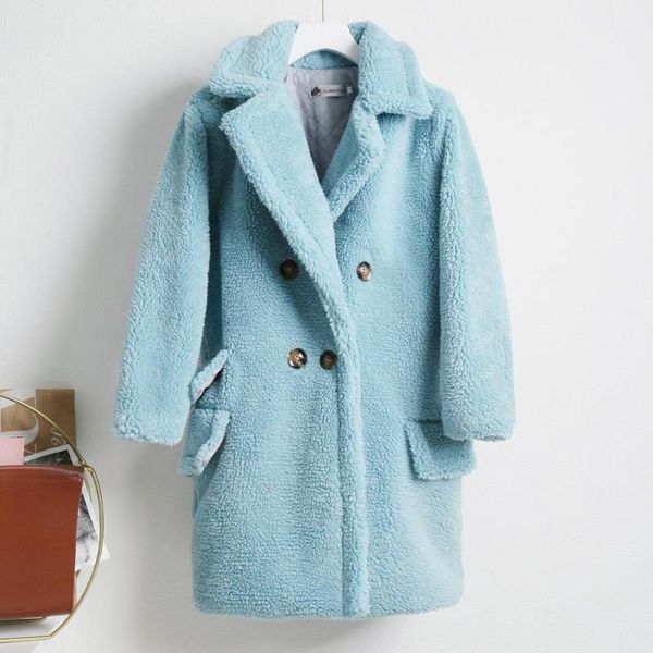 

women's fur & faux coat women 2021 autumn winter elegant fleece long teddy with pocket plush warm overcoat female, Black