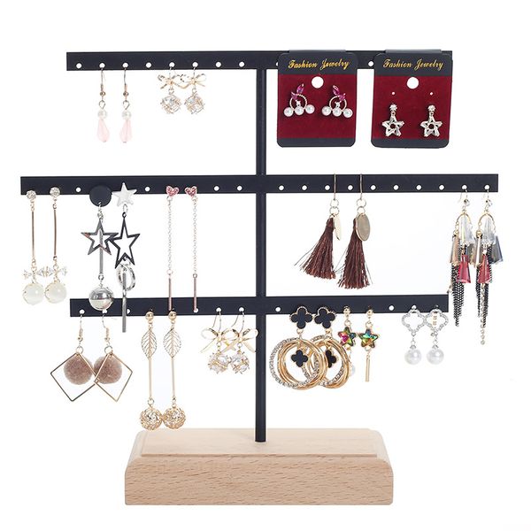 

luxury counterpendant earrings display stand metal hanger solid wood piercing jewelry ear studs hanging holder storage rack, Black