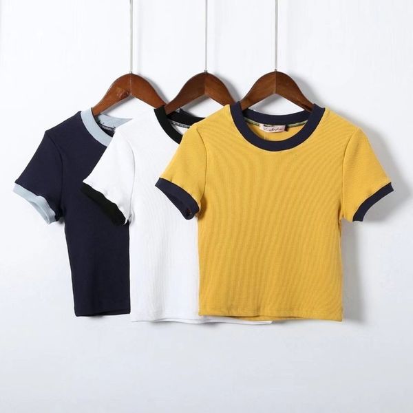 

slim summer style women's new cut navel fit pullover short sleeve t-shirt girl 1a1696, Black;gray