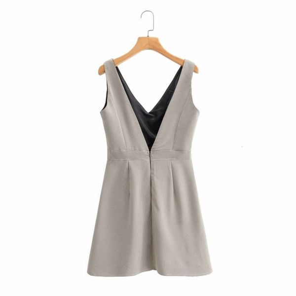 

women's wind removal 2020 autumn new of cabinet v-neck sleeveless plaid back dress, Black;gray