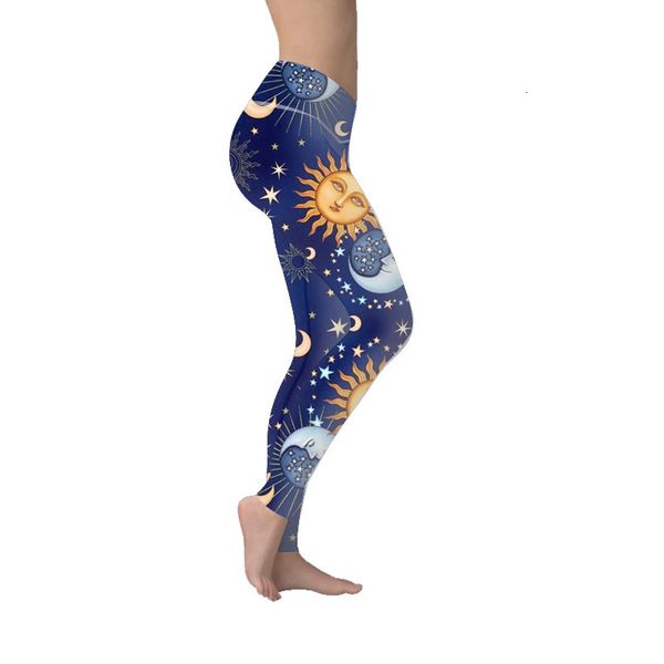 

2020 women's 3d digital printing yoga sports fitness pants sun moon stars fashion leggings, Black
