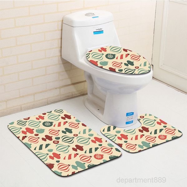 

new design christmas decor 3pcs set non-slip floor rugs absorbent lid cover toilet bath mats