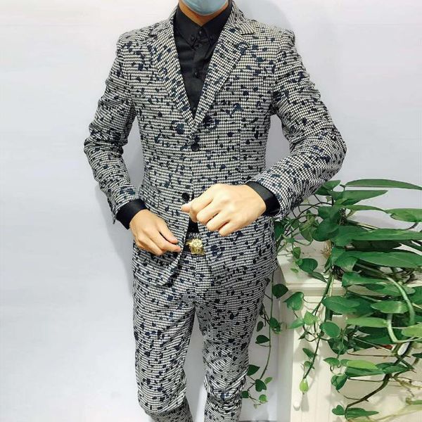 

men's suits & blazers autumn fashion black and white jacquard slim suit set korean men 2-piece luxury blazer, White;black