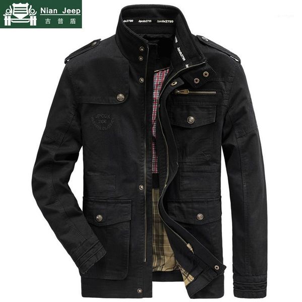 

spring autumn jacket men 100% cotton business casual cargo multi-pocket mens jackets and coat male chaqueta hombre1, Black;brown