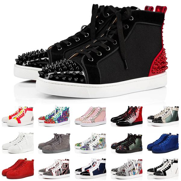 

designer 2021 new quality red bottoms mens womens flat suede spikes trainers casual shoes luxury platform sneakers red bottom 35-47, Black