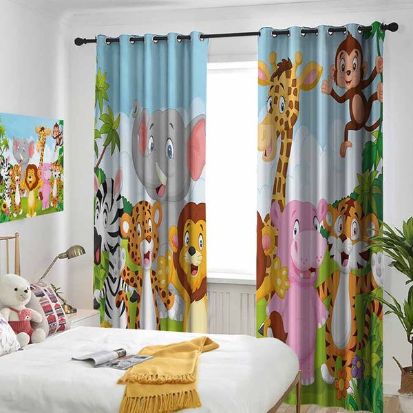 

thermal insulated room darkening window shade comic savannah animals playful friendly safari jungle happy wildlife nature curtain