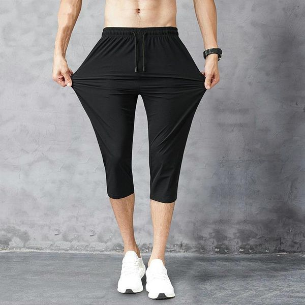

summer sports pants plus size mens loose cropped stretch pants male straight casual black elastic waist trousers boys xxxl 5xl