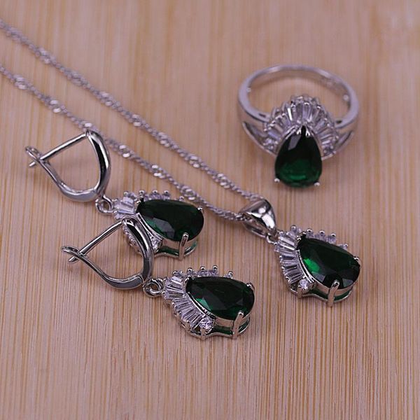 

colors wholesale austrian crystal silver color costume jewelry set water drop pendant necklace earring jewelry women