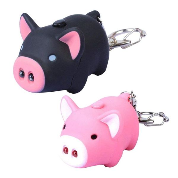 

2 pcs cute pig keyring keychain led light touching with sound car bag pendant charm decoration gift (pink & black, Silver