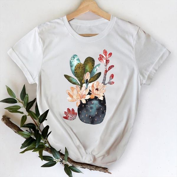 

women t shirts 2021 spring summer flower plant trend clothing printing tshirt female 90s lady print graphic tee t shirt, White