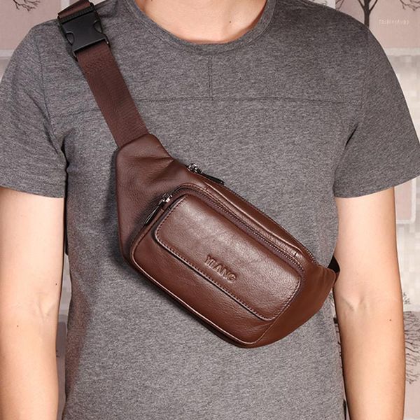 

waist bags genuine leather men chest bag pack male100% cow vintage crossbody design one shoulder man messenger1
