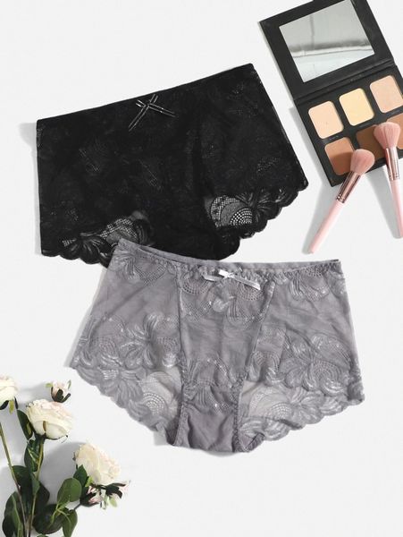 

2pack plus floral lace scallop trim panty set g9jw#, Black;white