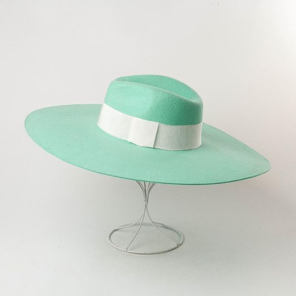 

elegant felt hat winter fedora for women men wool big wide brim green panama hattrilby hat pie church party, Black;white