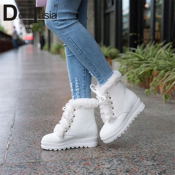 

doratasia big size 30-43 female winter ankle boots warm fur platform boots women height increasing thick plush shoes woman, Black