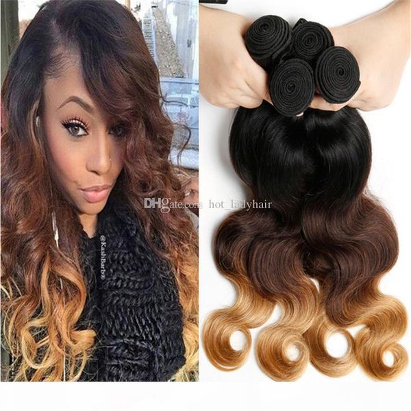 

1b 4 27 ombre peruvian hair weave 3pcs lot three tone hair bundles 10"-30" peruvian body wave human hair extensions, Black