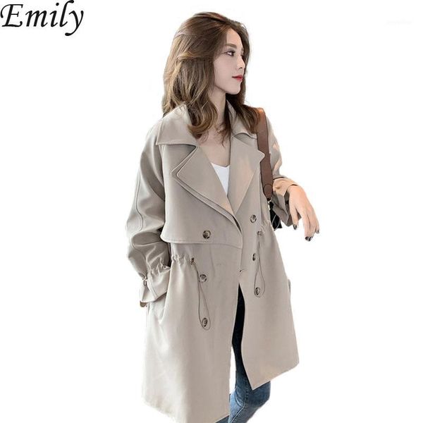 

autumn clothing outdoor ladies suit windbreaker casual loose women trench coat double breasted solid outwear ropa mujer1, Black