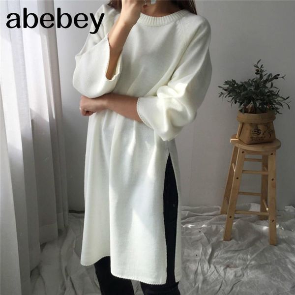 

2021 new autumn women sweaters pullovers split fashionable elegant casual oversize knitting long sw2940, White;black