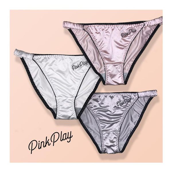 

women's panties embroidered silky-feeling briefs trendy ladies' briefs, cotton crotch and hips, comfortable breathable a19196, Black;pink
