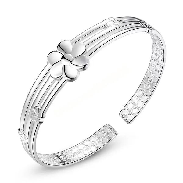 

fashion sterling silver bangles flower open adjustable bracelet women's jewelry wholesale, Black