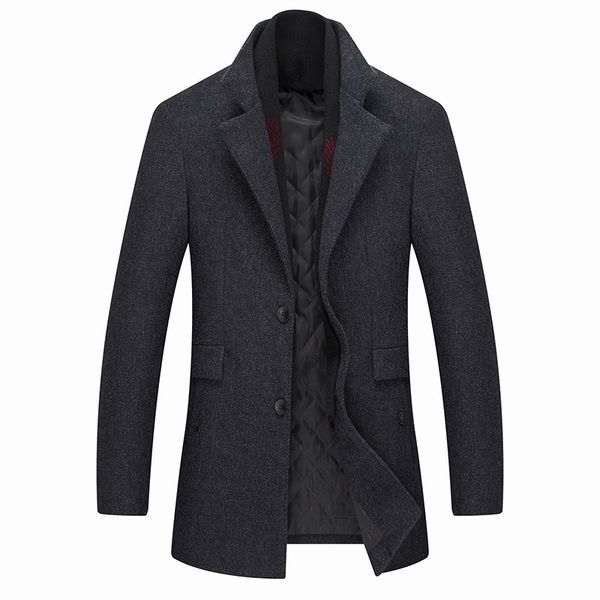 

winter scarf woolen winter coat men casual warm removable scarf men's coat single breasted slim mens coats and jackets 201120, Black