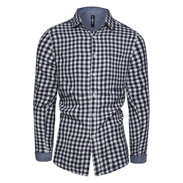 

2021 new spring casual chess long shirts of men fine lapels 100% cotton in the male shirt shape zofx, White;black