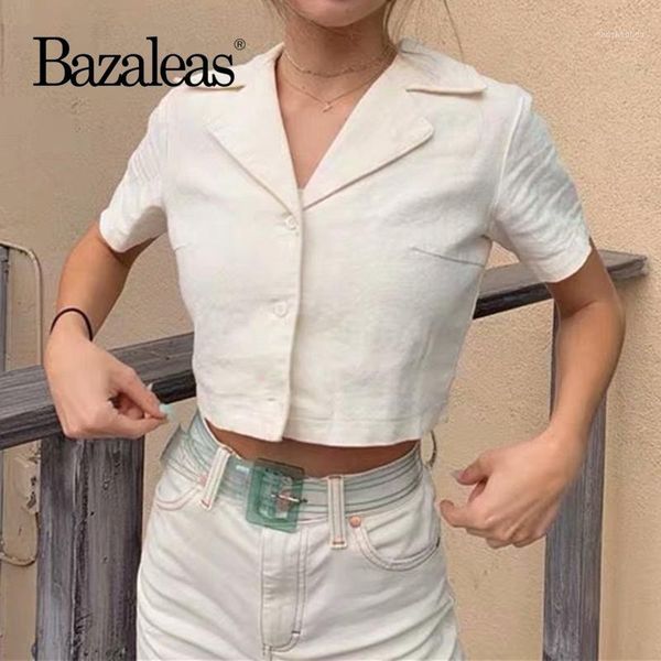 

bazaleas fashion white cropped blouse women turn down collar crop blusas mujer de moda 2020 vintage blouses dropshipping1