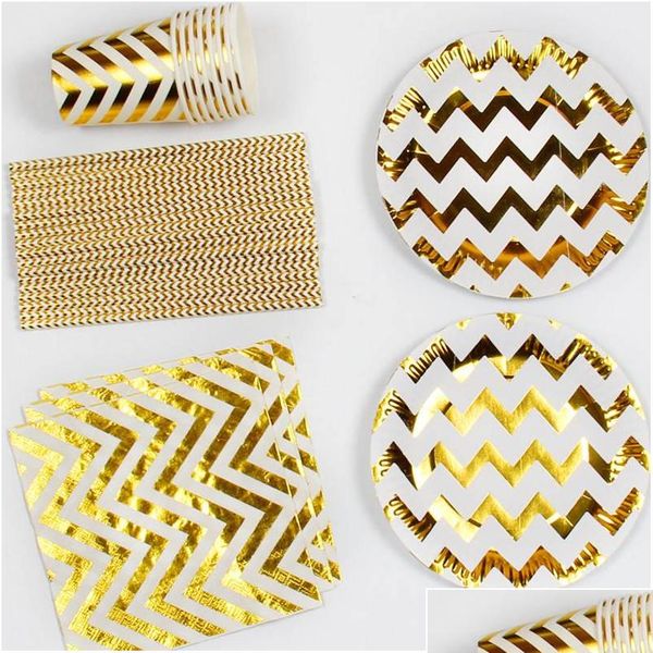 

85pcs silver foil wave disposable tableware sets paper plates cups napkins baby shower favor drinking straws wedd sqcvkd wphome