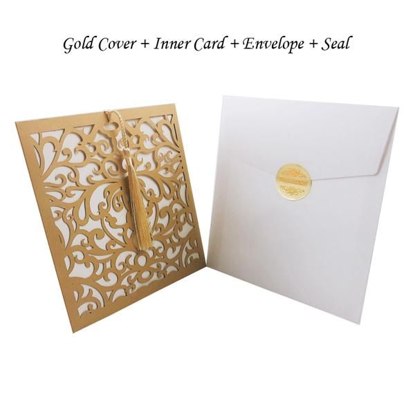 

1pcs sample laser cut wedding invitations card square hollow greeting cards customize with tassel wedding decoration party favor sqcpko