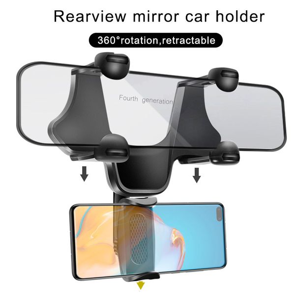 

universal car phone holder car rearview mirror mount phone holder 360 degree for iphone x huawei mate10 gps smartphone stand