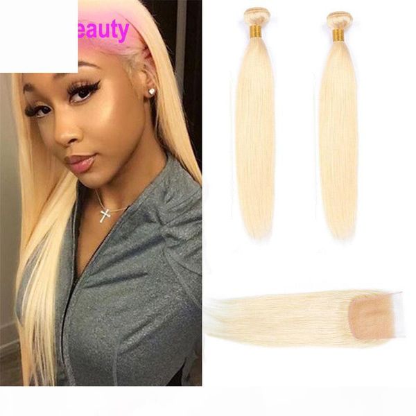 

brazilian virgin hair light color 613 blonde straight 2 bundles with 4x4 lace closure 3 pieces lot straight, Black;brown