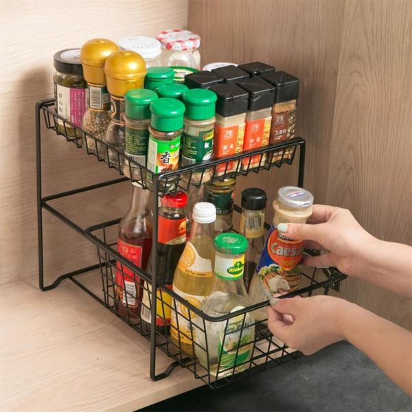 

hooks & rails 2 layers kitchen storage rack closet shelf spice jars seasoning bottles holder shelves shower caddy bathroom organizer