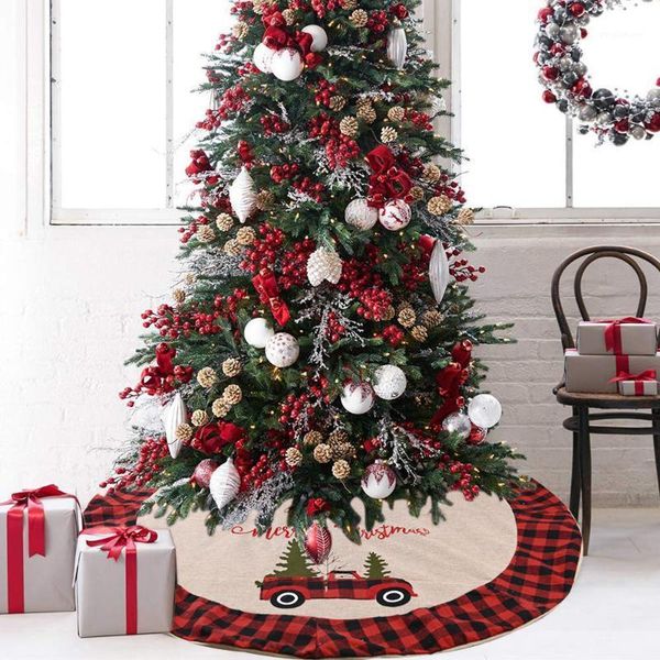 

cilected letters car embroidery christmas tree skirt red black lattice lace round tree bottom dress up carpet apron mat decor1