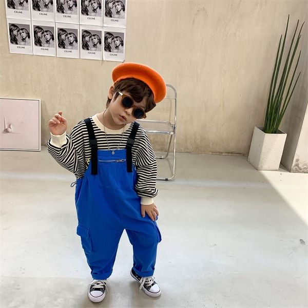 

autumn boys fashion oversized overalls girls children hip hop style 3 colors loose suspender trousers 201112, Blue