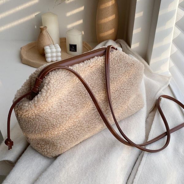 

faux fur crossbody bags for women 2021 winter faux lambswool vintage women's shoulder handbags trending hand bag