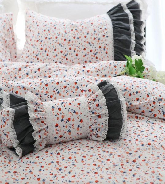 

pink rose princess bed set,twin full king ,american country wed home textiles cotton bed dress pillow case duvet cover1