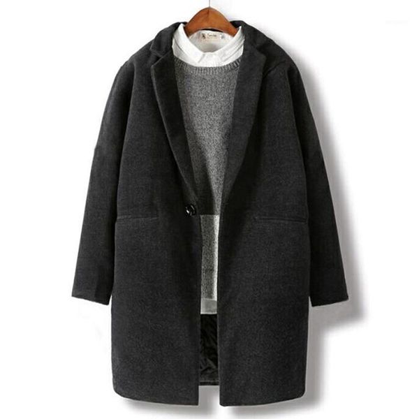 

men woolen coat lapel one button black wool blends overcoat thick warm mens coats size m-4xl l041