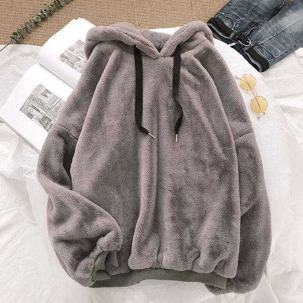 

2021 new winter coats sweet soild hoodie loose hoodies ladies flannel women's pullovers bsxk, Black