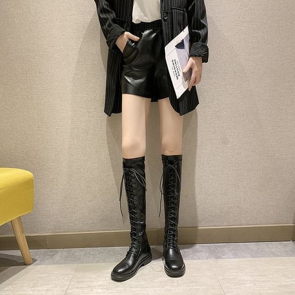 

2021 new fashionable party shoes woman on her knee girls dressed fancy women's leather boots long size 35-39 qi7h, Black