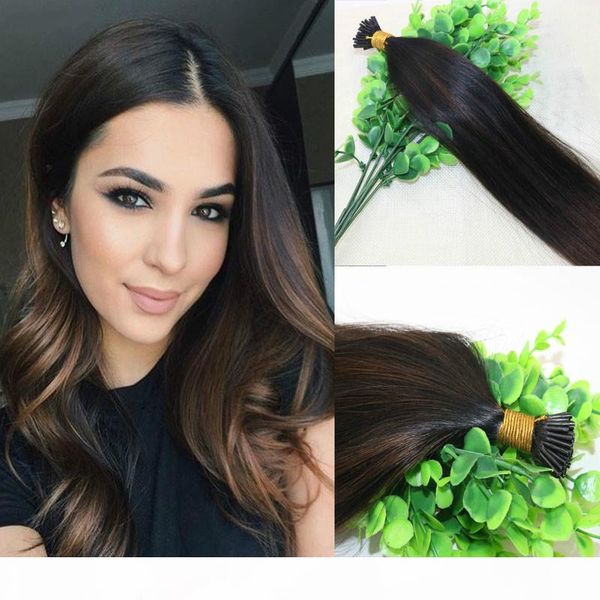 

100strands 100g set pre-bonded brazilian remy human hair extension i stick tip extension balayage ombre dark brown highlight, Black