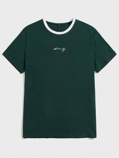 

men letter graphic contrast neck tee t9wn#, White;black