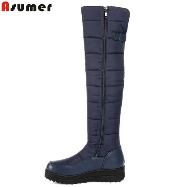 

asumer 2020 new down warm snow boots women platform thigh high boots ladies zipper winter shoes over the knee boots y200723, Black