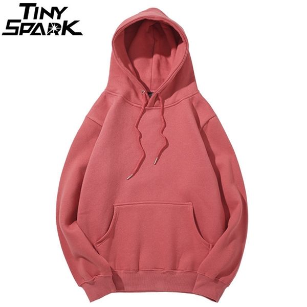 

vintage colors men hoodie sweatshirt plain winter fleece pullover hoodies harajuku hip hop streetwear autumn urban clothing 201114, Black