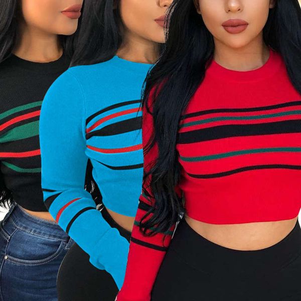 

women's lovely street wind pit strip red and green stripe short slim long sleeve top, Black;gray