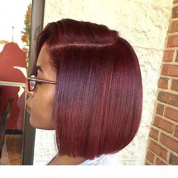 

13x4 frontal lace wig burgundy 99j color wig 150% pixie short bob cut human hair wigs for black women preplucked brazilian remy, Black;brown