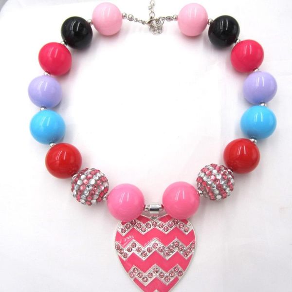 

pendant necklaces baby girl chunky necklacealloy pink love heart bubblegum bead necklace gift jewelry for toddler children, Silver