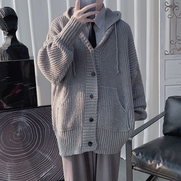 

2021 men's sweater autumn thin new thick cardigan length mean nightgown youth sco7, White;black