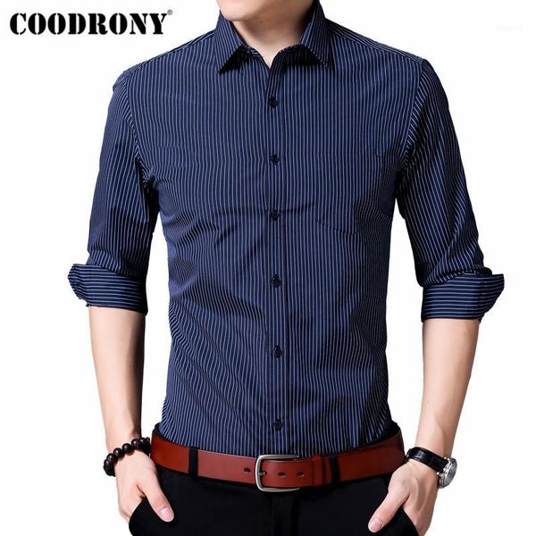 

coodrony men shirt autumn classic striped business casual shirts with pocket long sleeve cotton shirt men camisa masculina 960331, White;black