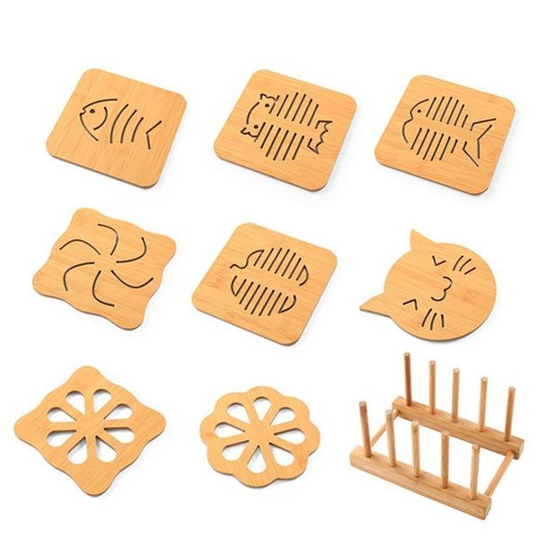 

8pcs non-slip cartoon wooden heat resistant pads table decoration accessories kitchen cooking isolation bowl bbylcf