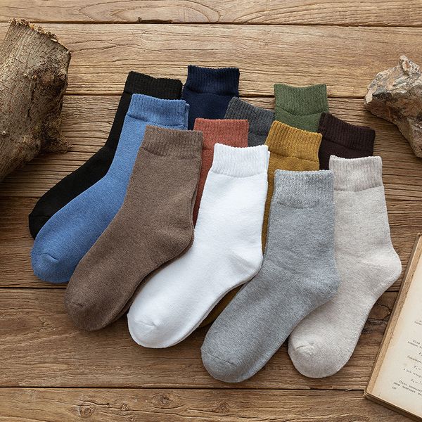 

mens autumn and winter thick warm socks new fashion size casual men winter thick velvet middle tube sock 12 colors, Black