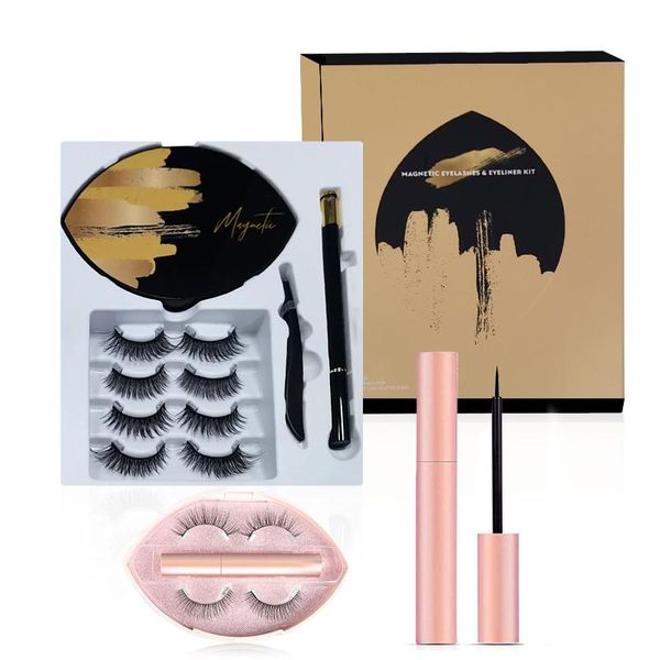 

false eyelashes 6 pairs magnetic 3d mink with tubular eyeliner,pen-shaped magic eyeliner,tweezers